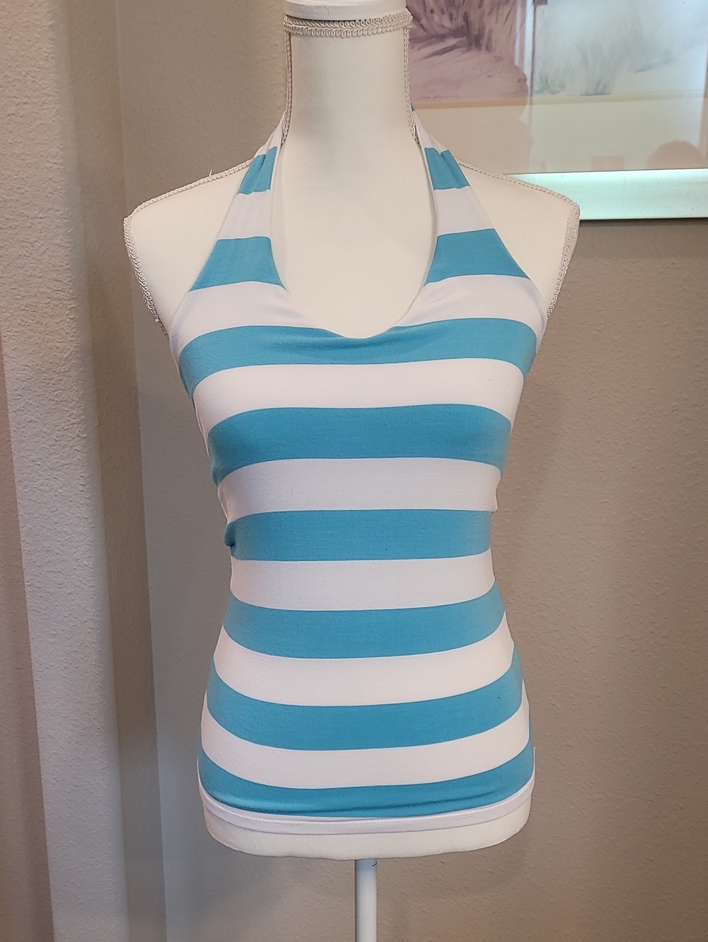 INC International Concepts Blue & White Striped Halter Tank